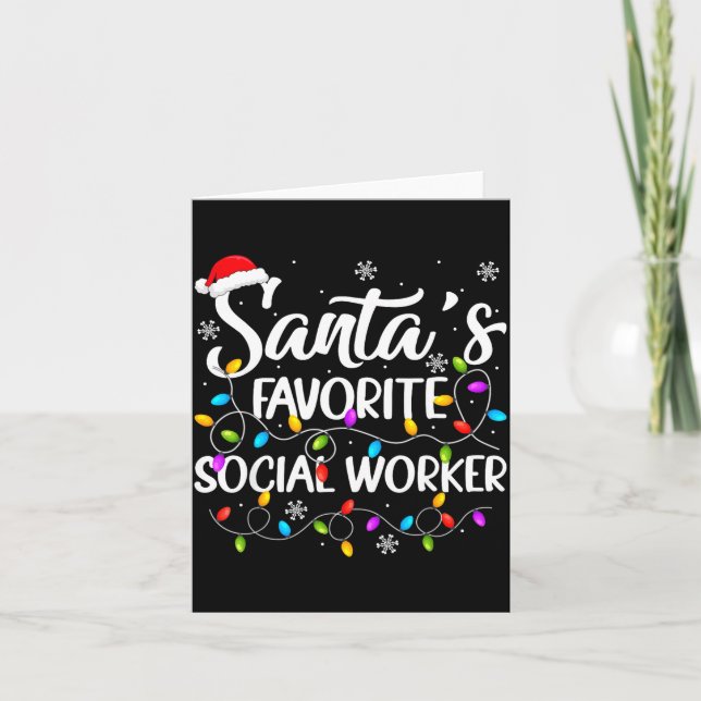 Santa Favorite Social Worker Christmas Lights Fami Kort (Framsida)