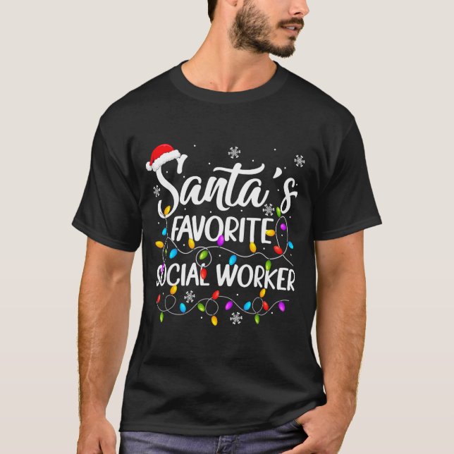 Santa Favorite Social Worker Christmas Lights Fami T Shirt (Framsida)