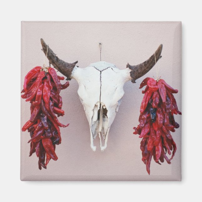 Santa Fe Cow Skull med paprika Magnet (Framsidan)