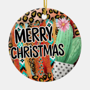 Santa Fe God jul Serape and Cactus Julgransprydnad Keramik