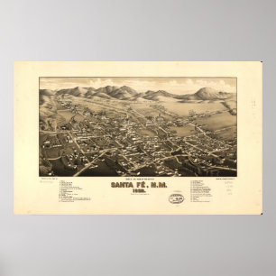 Santa Fe New mexico 1882 Antique Panoramic Karta Poster