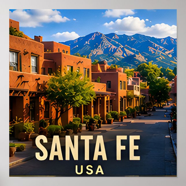 Santa Fe New Mexico Adobe Mountain Resa Present Poster (Framsidan)