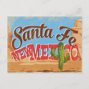 Santa Fe New mexico Tecknad Desert Vintage resor Vykort