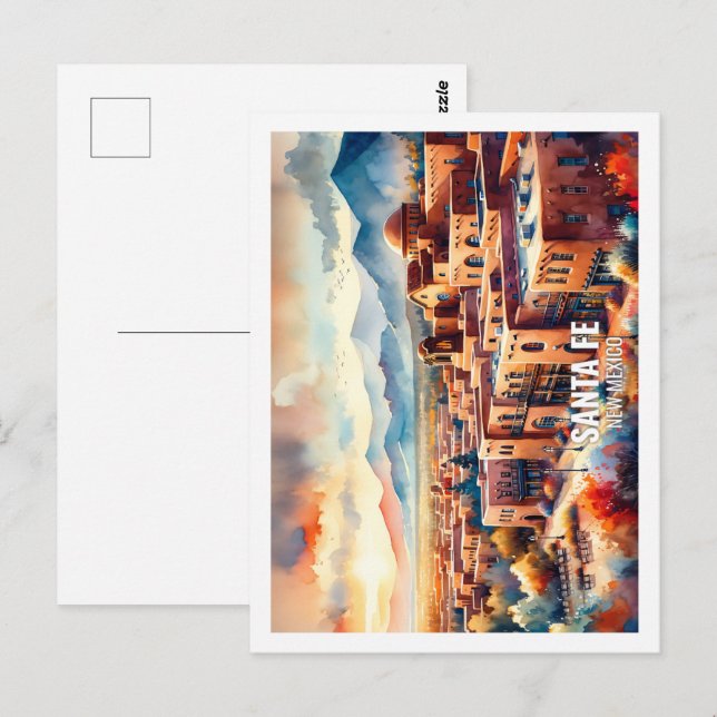 Santa Fe New mexico USA Berömd Ställe vattenfärg Vykort (Fram/baksida)