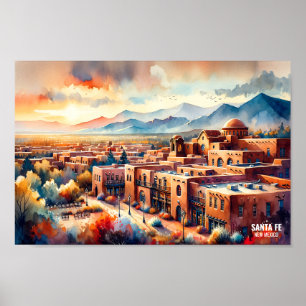 Santa Fe New mexico USA Travel Ställe vattenfärg Poster