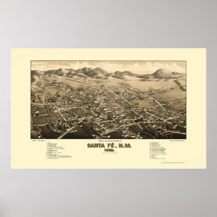 Santa Fe, NM Panoramic Karta - 1882 Poster