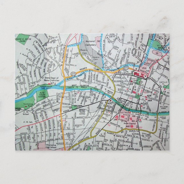 Santa Fe, NM Vintage Karta Vykort (Framsida)