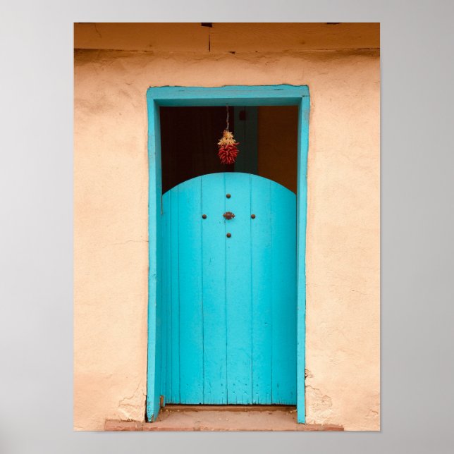 Santa Fe Red Chili Ristras Turquise Door NM Poster (Framsidan)