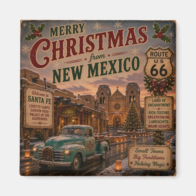 Santa Fe Route 66 Holiday Souvenir Magnet (Framsidan)