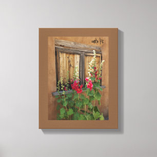 Santa Fe Window med Red Holly Hocks Wrapped Canvastryck