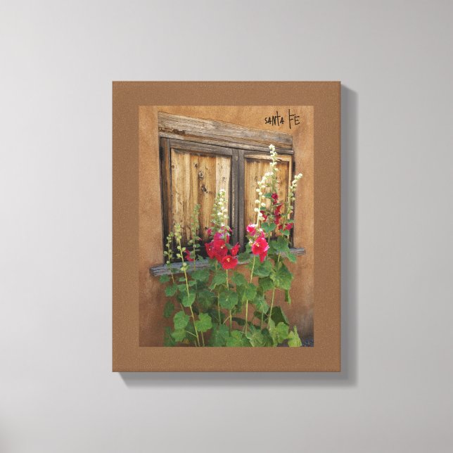 Santa Fe Window med Red Holly Hocks Wrapped Canvastryck (Framsida)