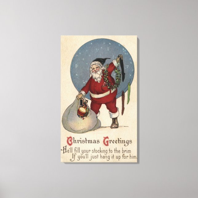 Santa Filling Stocking to Brim Canvastryck (Framsida)