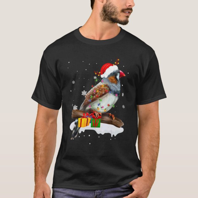 Santa Finch Bird Animal Christmas Lights  Christma T Shirt (Framsida)