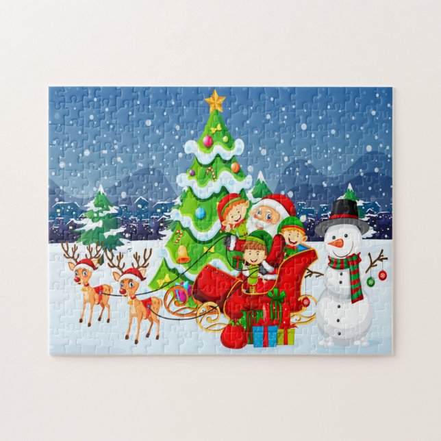 Santa Firar jul med Kids Jigszle Puzzle Pussel (Horisontell)