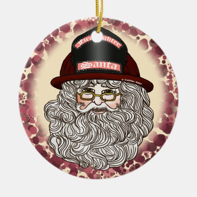 Santa Firefighter Julgransprydnad Keramik (Framsidan)
