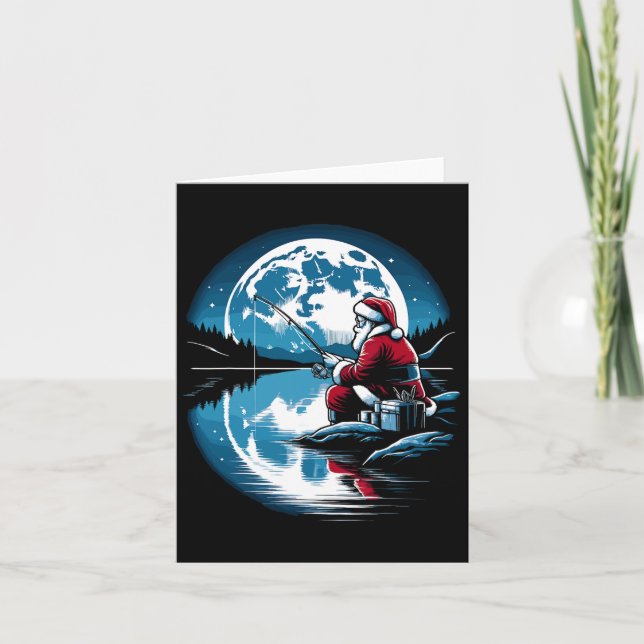 Santa Fishing jul Julafton Fisherman Fisher Fish Kort (Framsida)