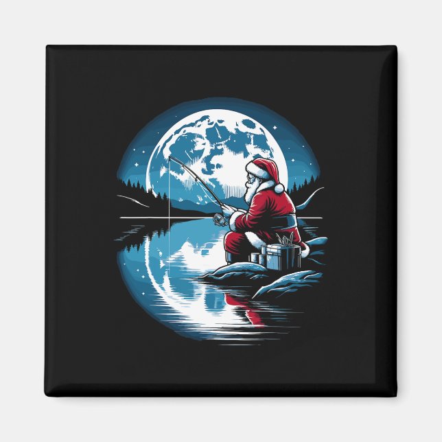 Santa Fishing jul Julafton Fisherman Fisher Fish Magnet (Framsidan)