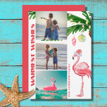 Santa Flamingo 3 PHOTO Tropical Beach-jul Julkort<br><div class="desc">Den tropiska stranden som kallas helgdag varmaste julhälsningskortet i Önskemål har en vattenfärg rosa flamingo med en julhatt och långa strimlade strumpor som står under ett handflatan träd dekorerat med prydnadsföremål och ljus. Anpassa med tre foton,  namnteckning eller hälsning som du vill lägga till. Tack för att du stannar!</div>