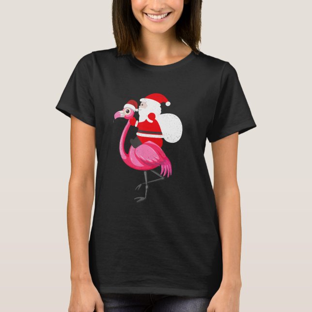 Santa Flamingo Floatie Funny Christmas July Summer T Shirt (Framsida)