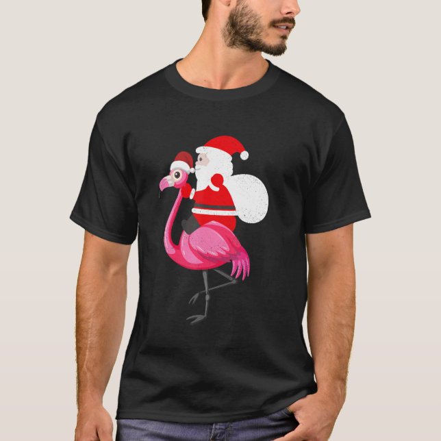 Santa Flamingo Floatie Funny Christmas July Summer T Shirt (Framsida)