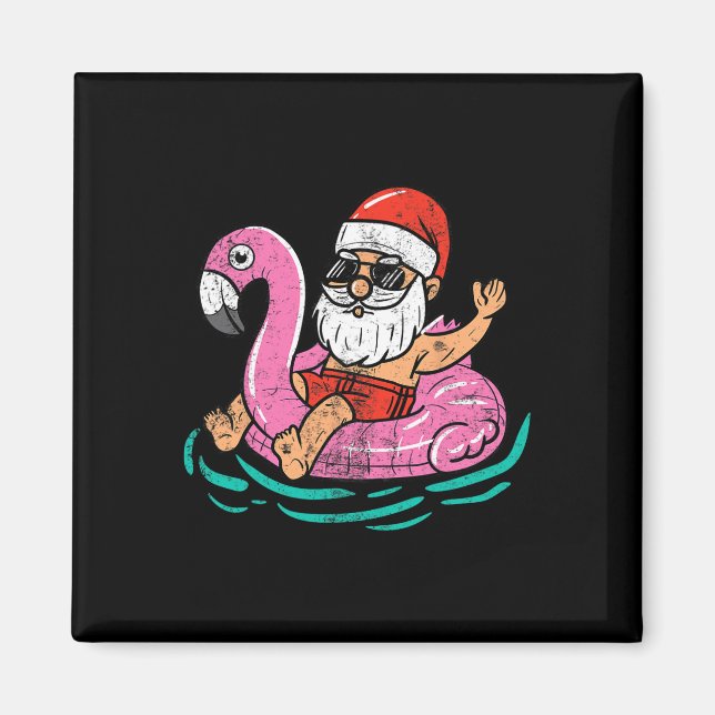 Santa Flamingo Floatie Funny Julafton i juli Somma Magnet (Framsidan)