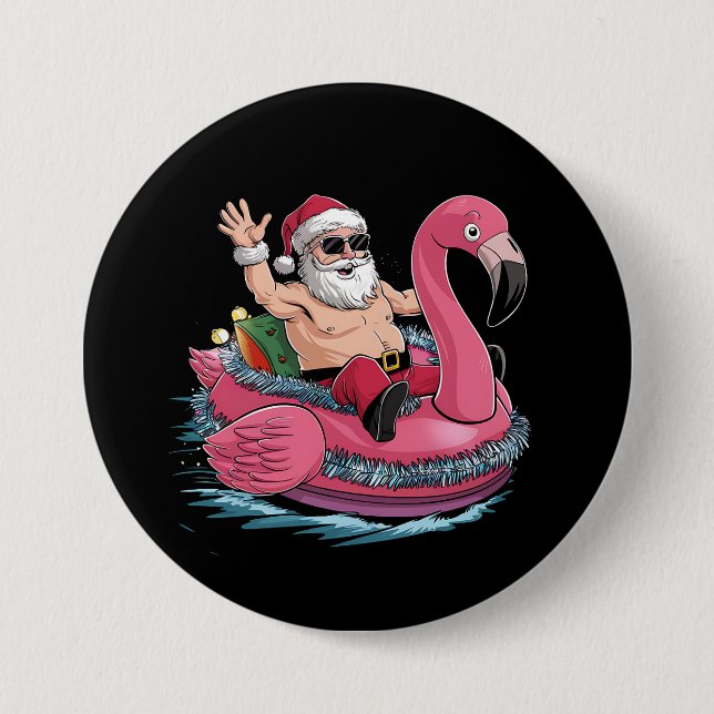 Santa Flamingo Floatie jul i juli, sommaren Knapp (Framsida)