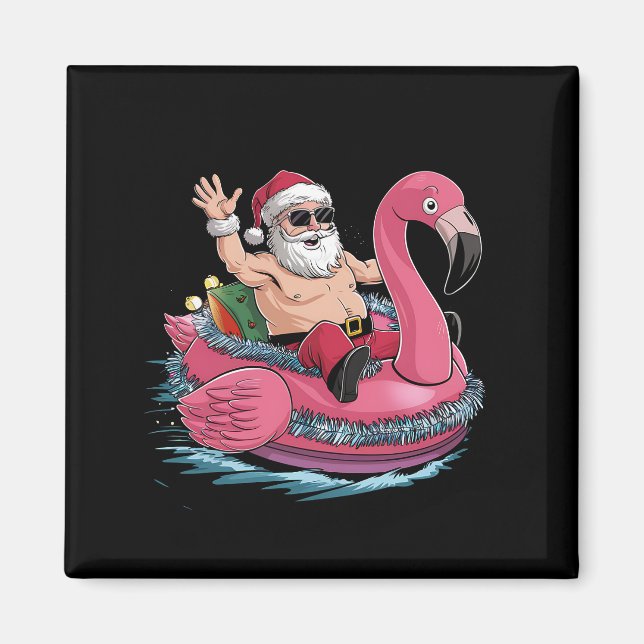 Santa Flamingo Floatie jul i juli, sommaren Magnet (Framsidan)