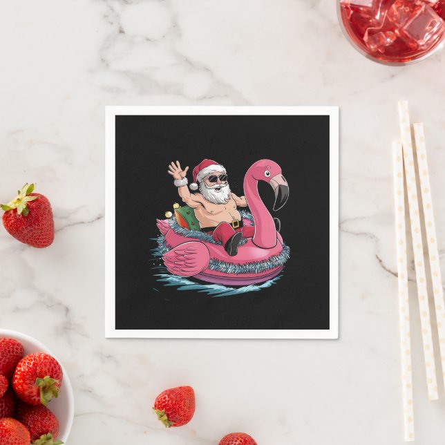 Santa Flamingo Floatie jul i juli, sommaren Pappersservett (Insitu)
