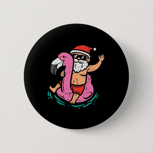Santa Flamingo Flotte Rolig Jul I Juli Sommar Knapp (Framsida)