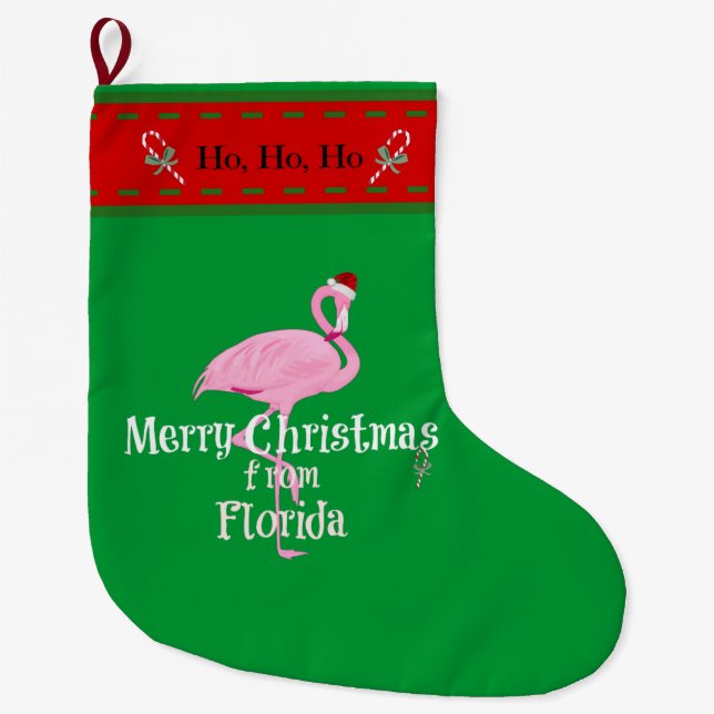 Santa Flamingo, God jul från Florida Stor Julstrumpa (Framsidan)