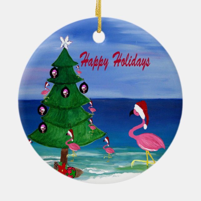 Santa flamingo-jultrim a träd julgransprydnad keramik (Baksidan)