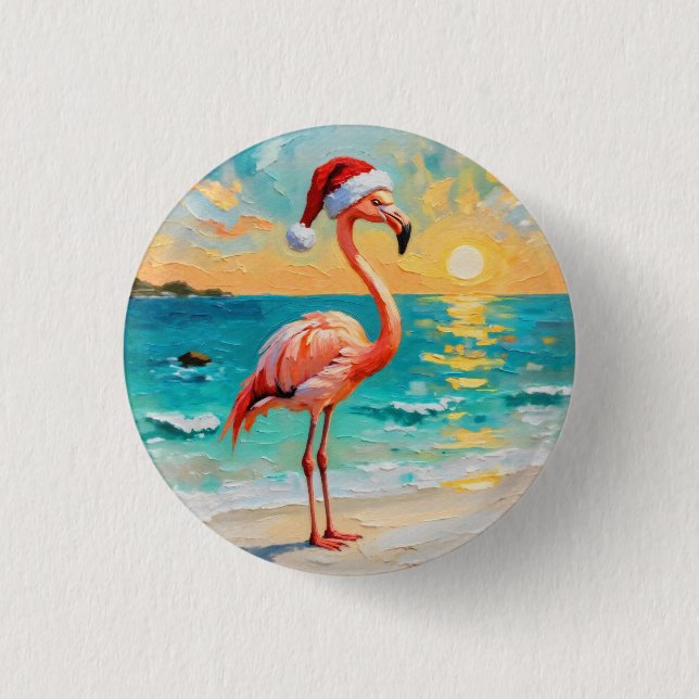 Santa Flamingo på stranden Knapp (Framsida)