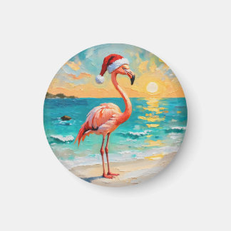Santa Flamingo på stranden Magnet
