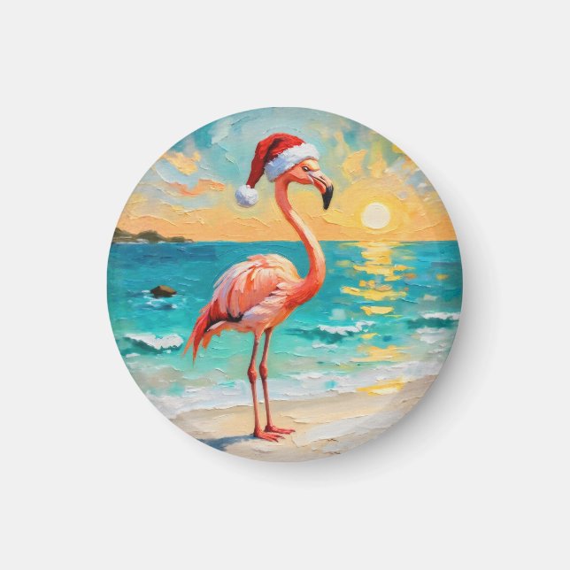 Santa Flamingo på stranden Magnet (Framsidan)