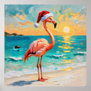 Santa Flamingo på stranden Poster