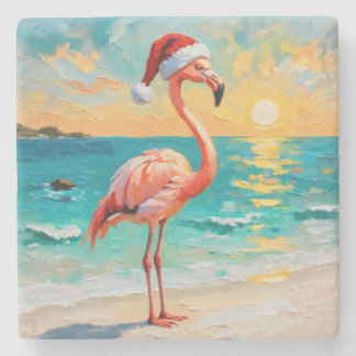 Santa Flamingo på stranden Stenunderlägg