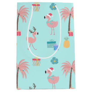 Santa Flamingo Pattern Roligt Teal Tropical jul