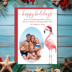 Santa Flamingo PHOTO Tropical Beach-jul Julkort