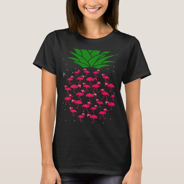 Santa Flamingo Pineapple jul T Shirt (Framsida)