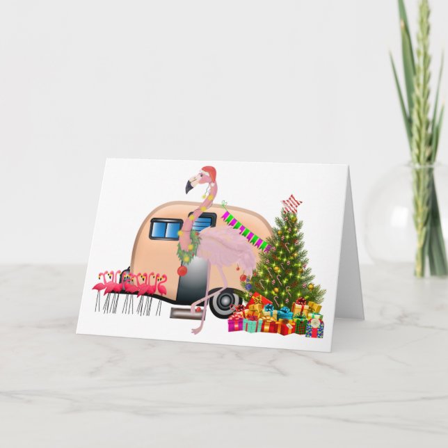 Santa Flamingo släpvagn Helgkort (Framsida)