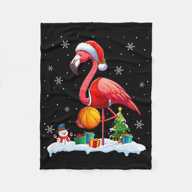 Santa Flamingo Spela Sketll Julafton Player Älskar Fleecefilt (Framsidan)