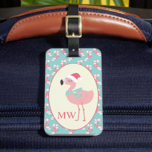 Santa Flamingo w Rosa Candy cane Mönster jul Bagagebricka