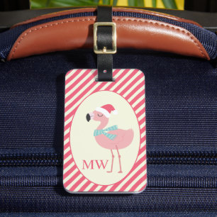 Santa Flamingo w Rosa Candy cane Rand jul Bagagebricka