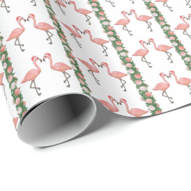 Santa Flamingos and Shells Wrapping Paper Presentpapper (Rullad Hörn)