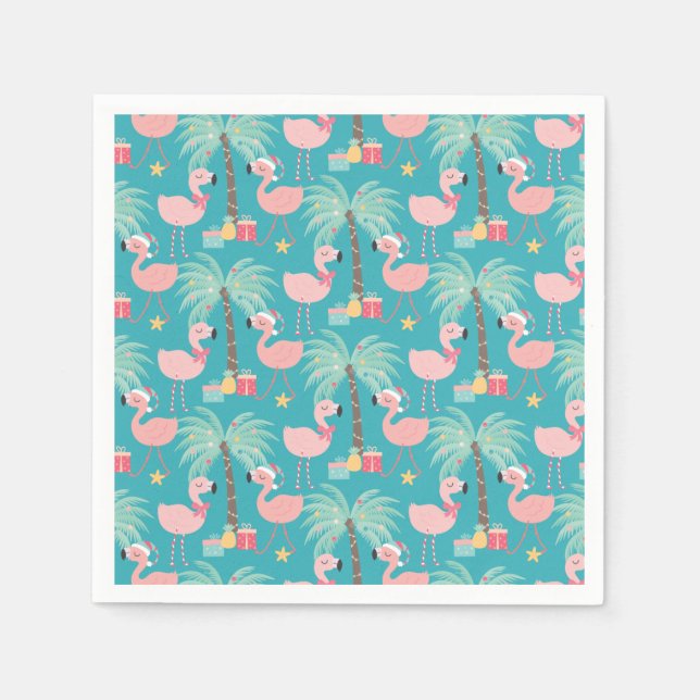 Santa Flamingo's - Roligt Aqua Tropical Jul Pappersservett (Framsidan)