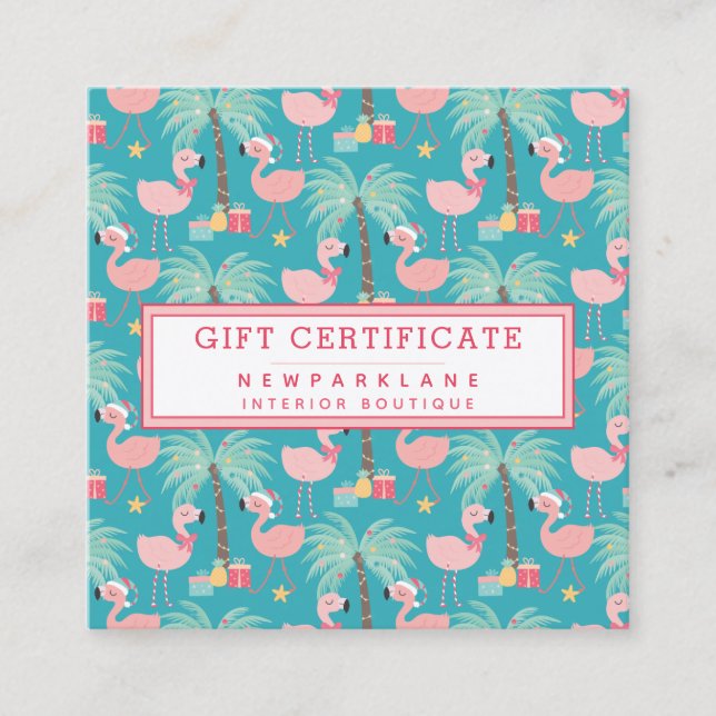 Santa Flamingo's - Teal jul Gift Certificate Fyrkantigt Visitkort (Framsida)
