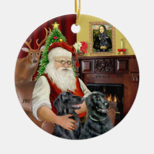 Santa - Flat Jackat Retriever Julgransprydnad Keramik