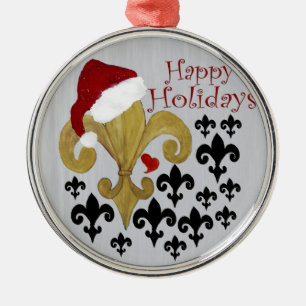 Santa Fleur de lis black och guld jul Julgransprydnad Metall