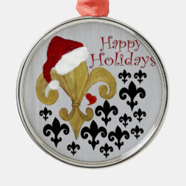 Santa Fleur de lis svart och guld jul Julgransprydnad Metall