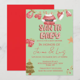 Santa Flickor Pojkar Högtid Grön Baby Shower Inbjudningar